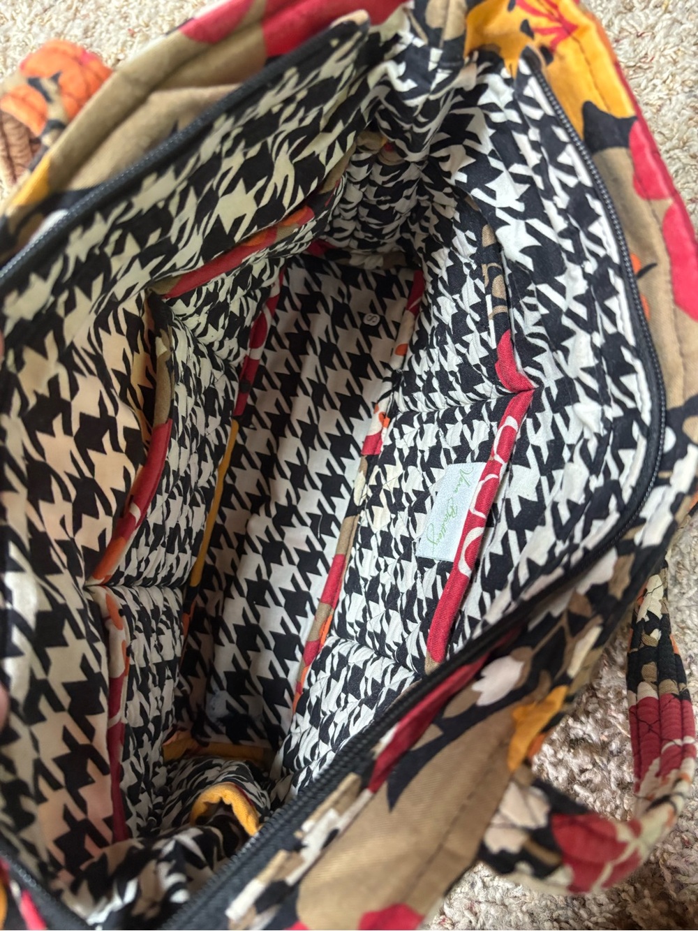 Vera Bradley Quilted Floral Shoulder Tote in Red, Mustard & Black - Picture 4 of 5